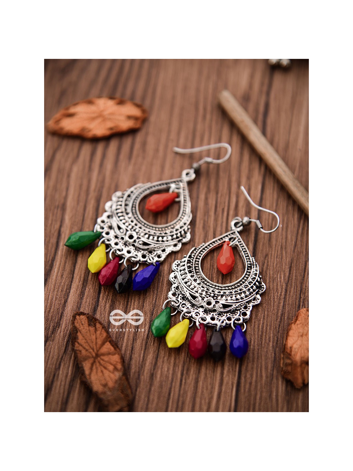 The Vintage Drop Motifs (Multicoloured) - Oxidised Boho Earrings