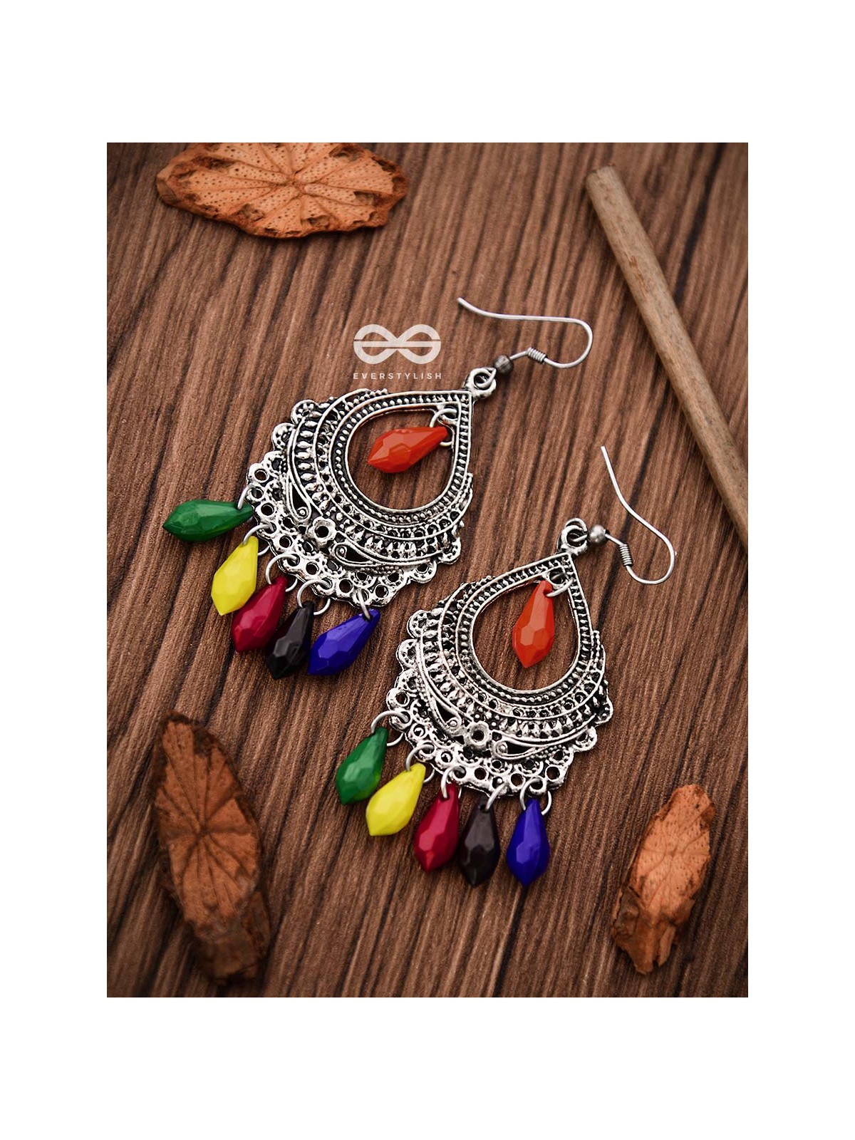 The Vintage Drop Motifs (Multicoloured) - Oxidised Boho Earrings