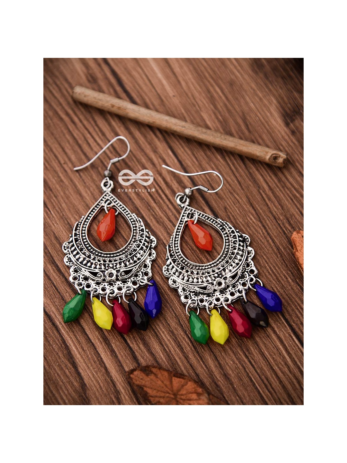 The Vintage Drop Motifs (Multicoloured) - Oxidised Boho Earrings