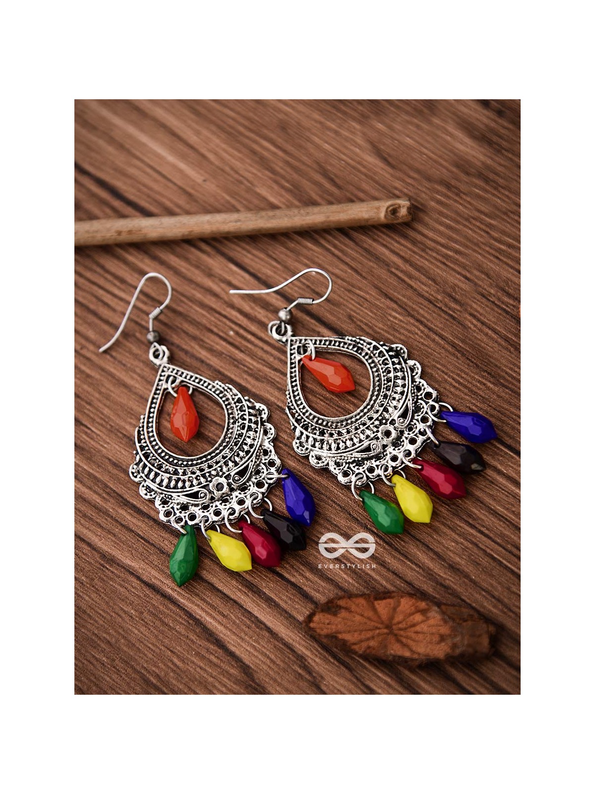 The Vintage Drop Motifs (Multicoloured) - Oxidised Boho Earrings