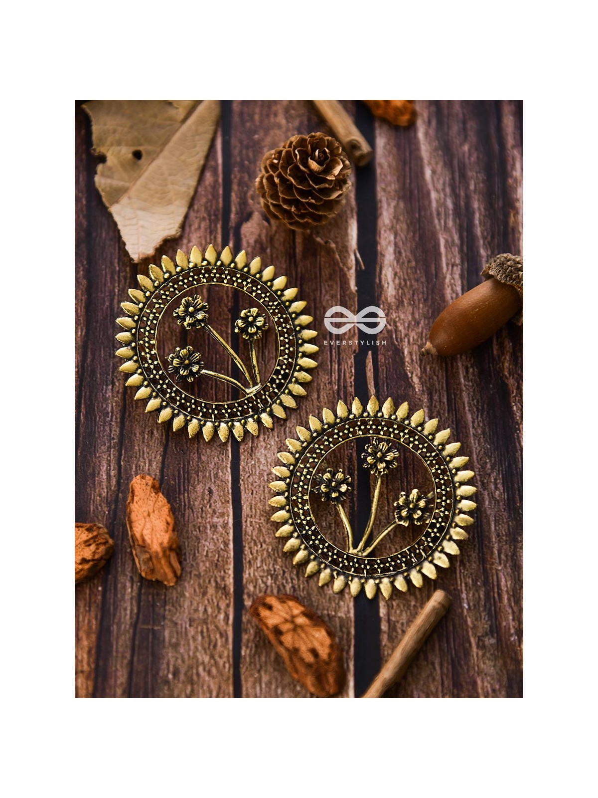 The Artsy Bohemian Sun - Oxidised Boho Earrings (Golden)