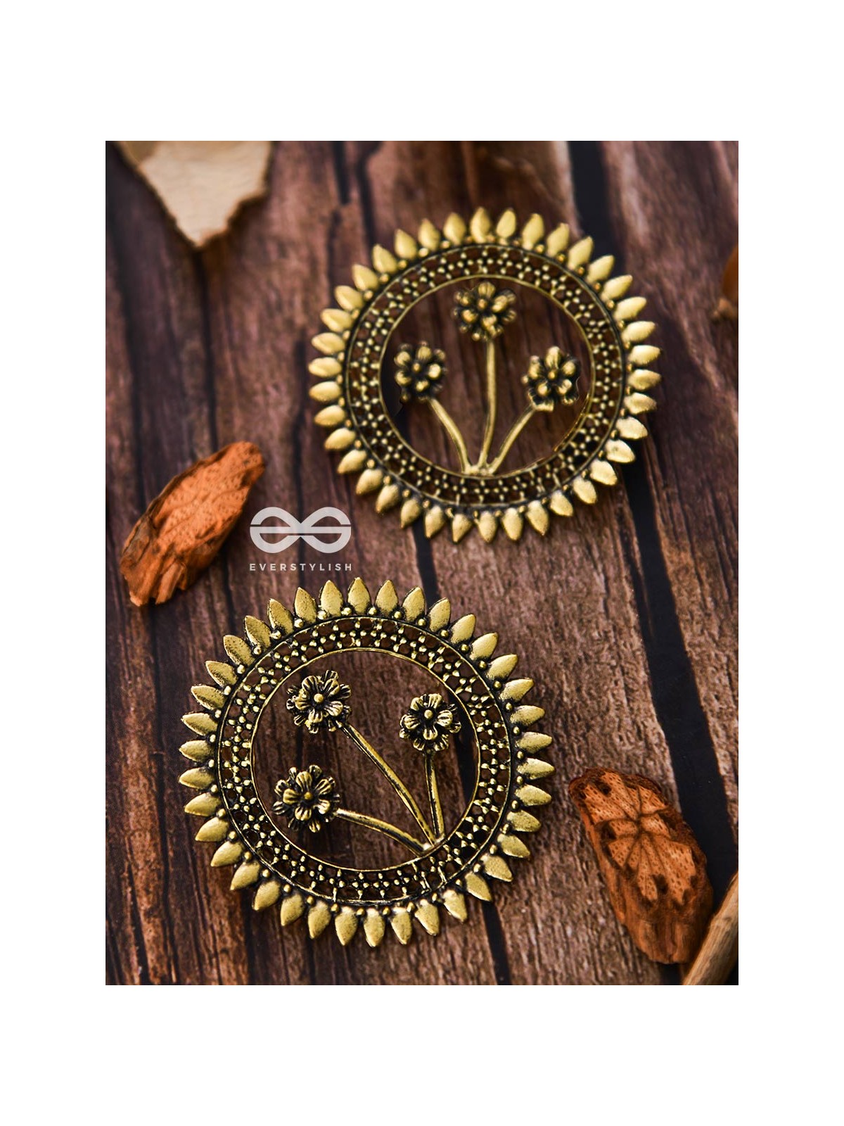 The Artsy Bohemian Sun - Oxidised Boho Earrings (Golden)