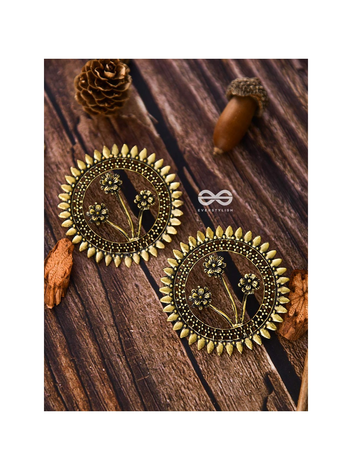 The Artsy Bohemian Sun - Oxidised Boho Earrings (Golden)
