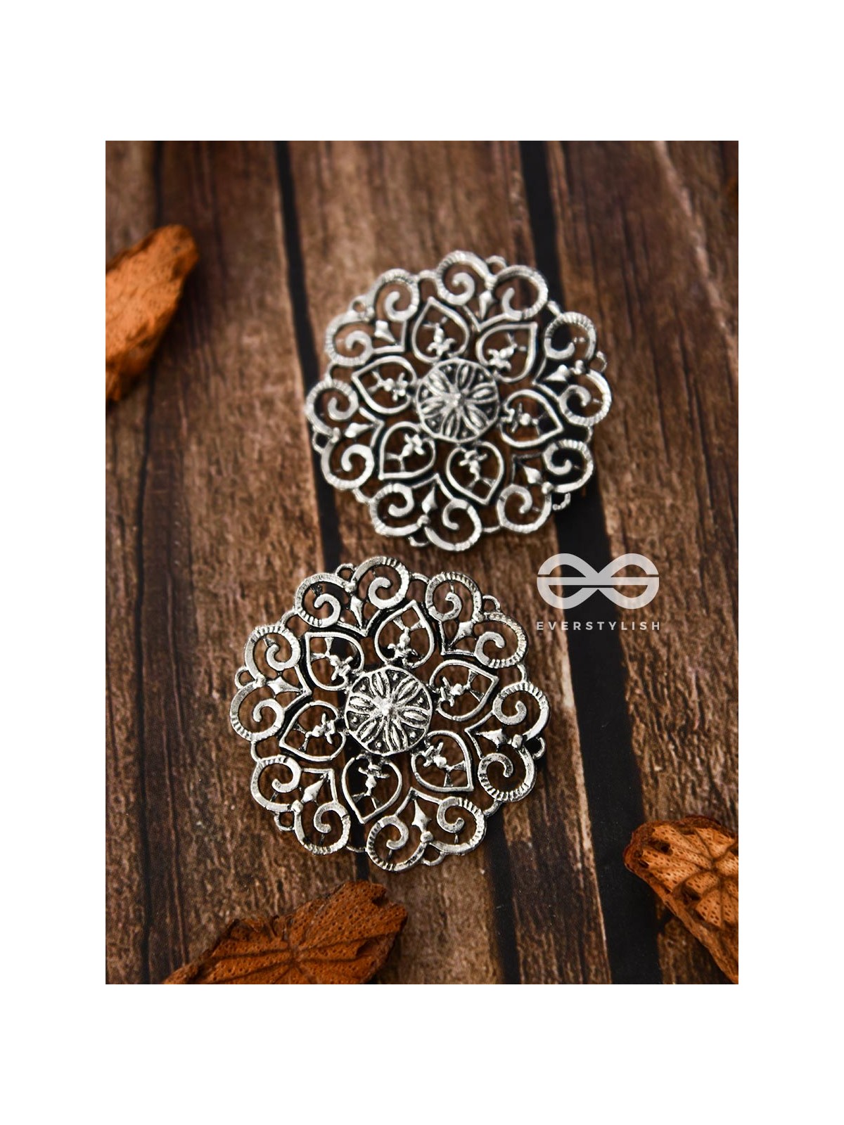 The Silver Emblem Studs - Oxidised Boho Earrings