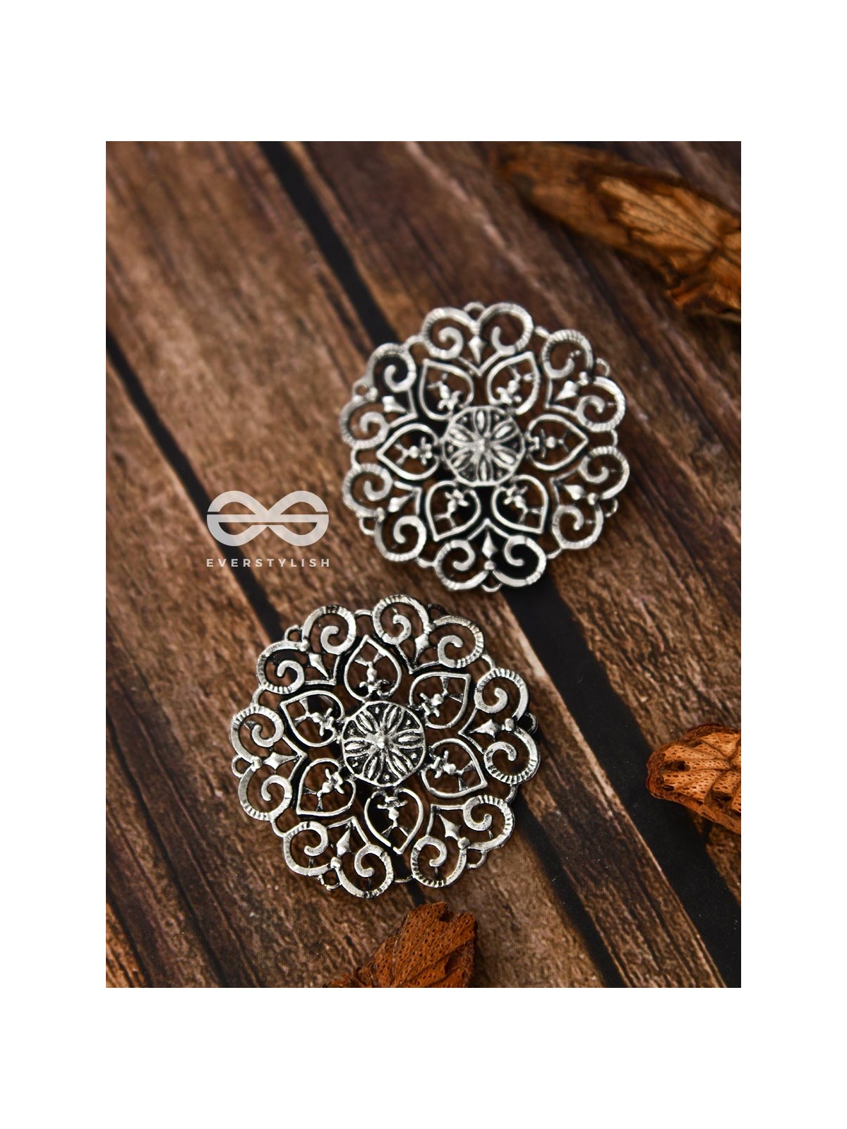 The Silver Emblem Studs - Oxidised Boho Earrings
