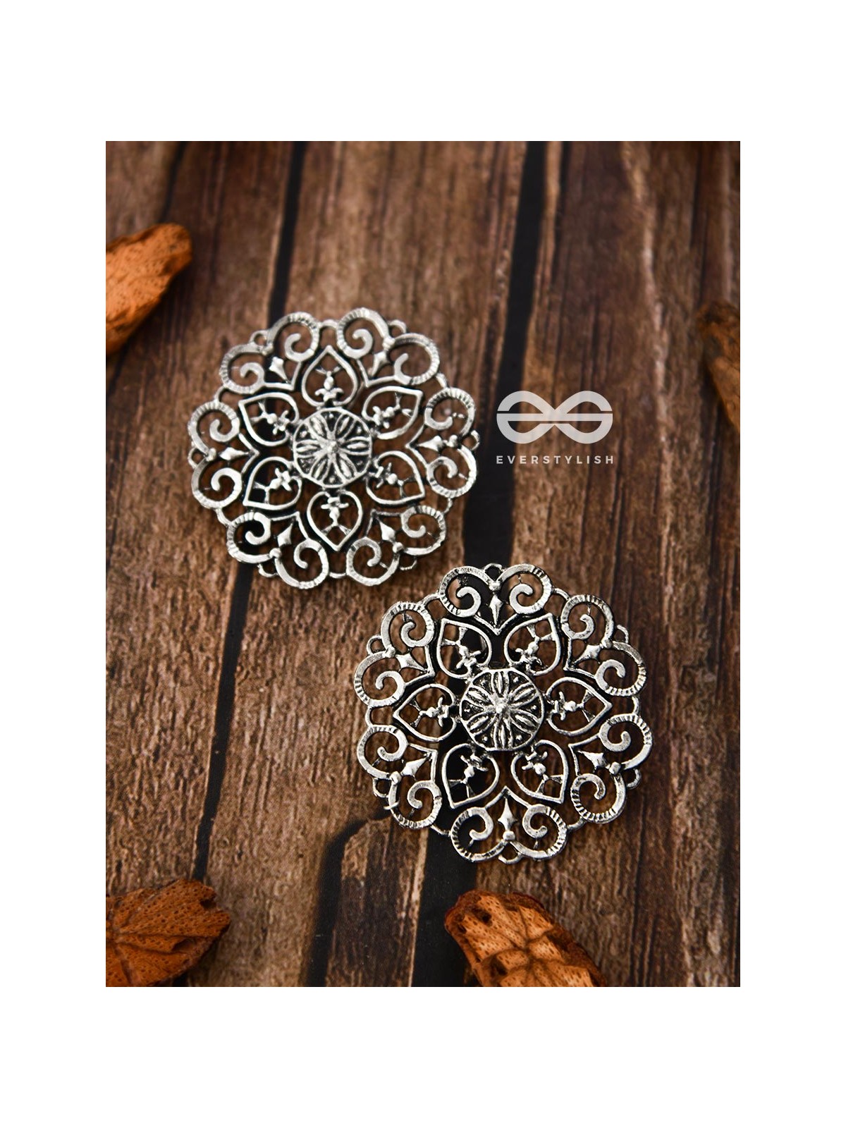 The Silver Emblem Studs - Oxidised Boho Earrings