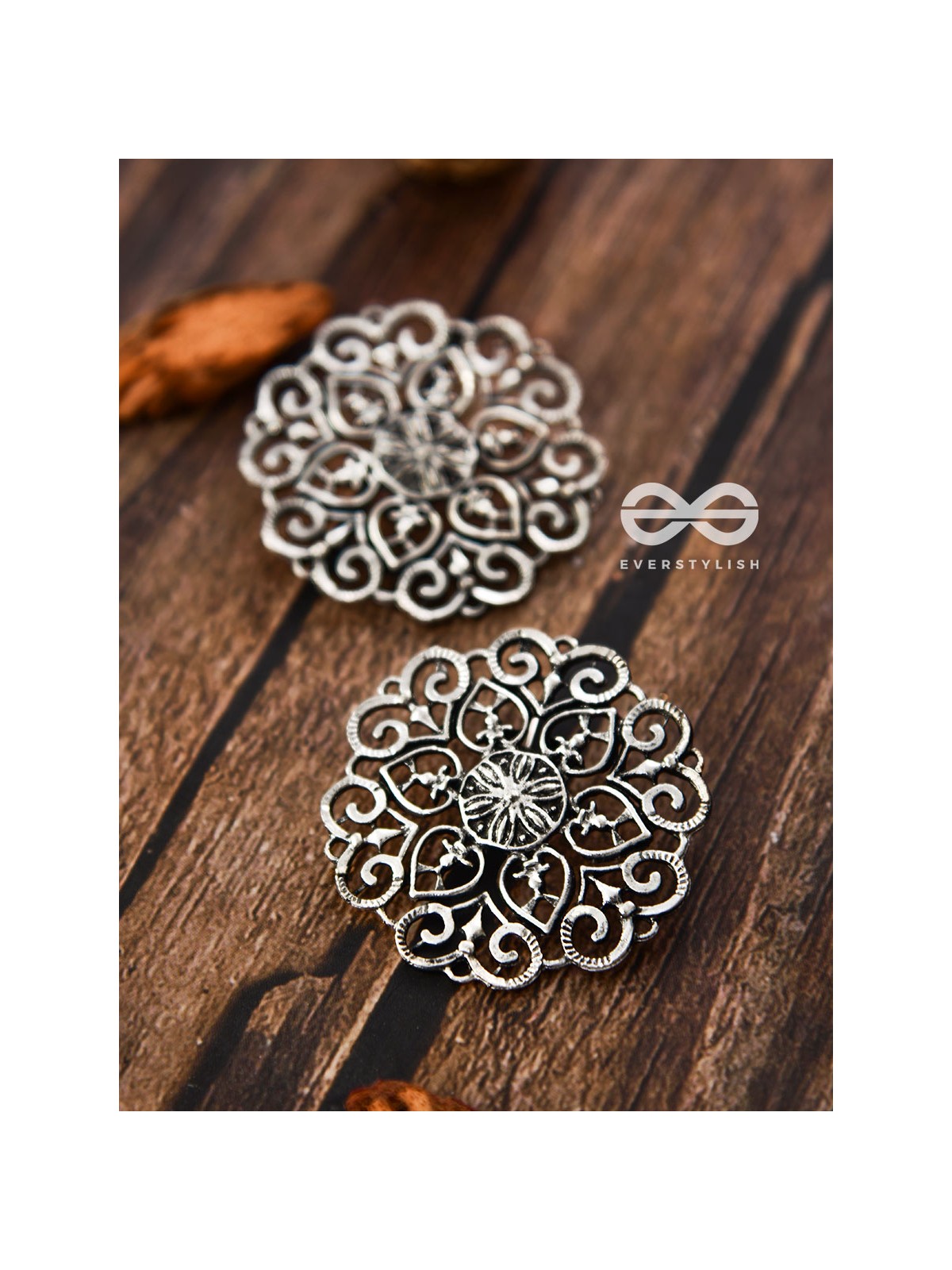 The Silver Emblem Studs - Oxidised Boho Earrings