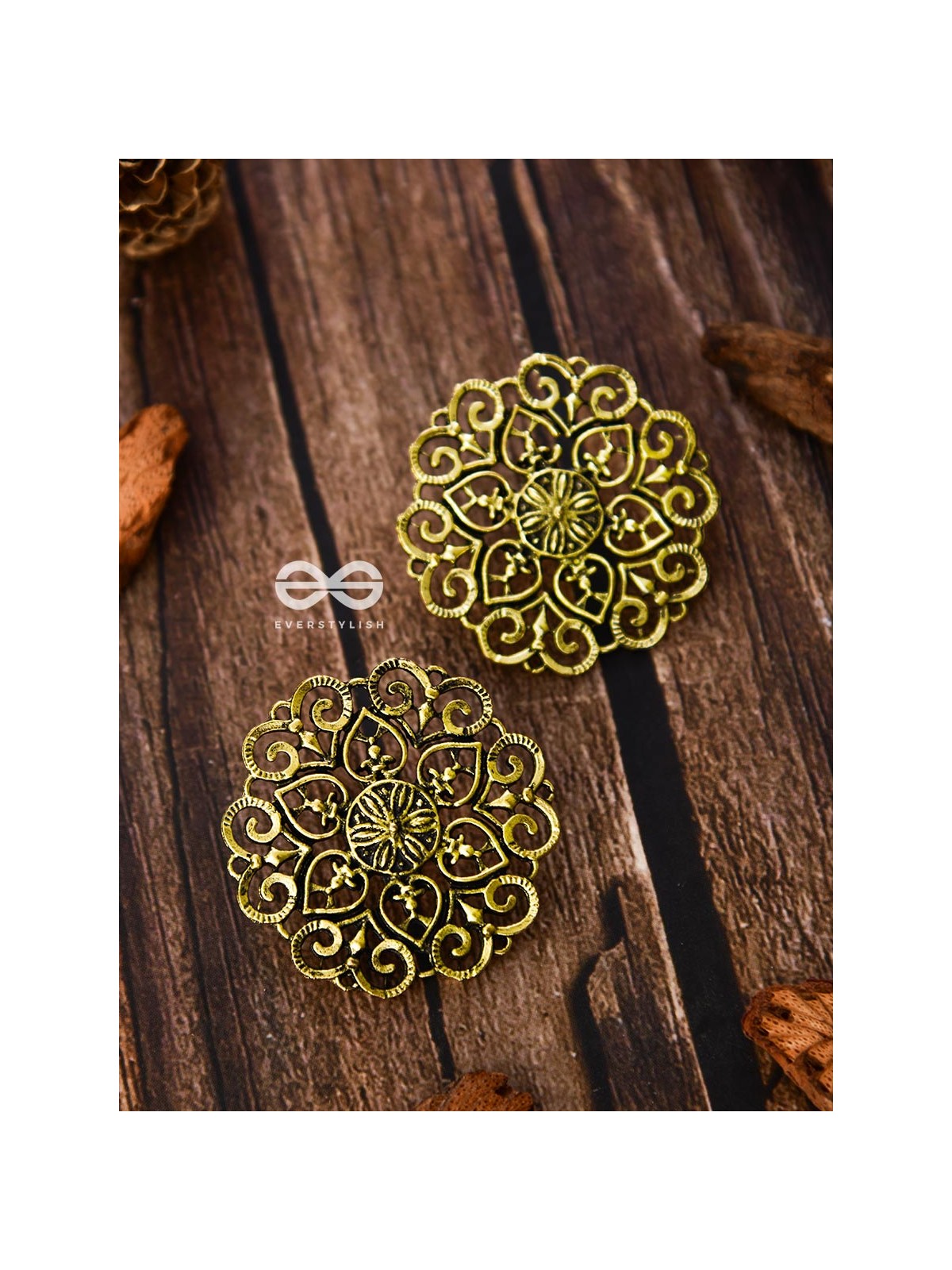 The Golden Emblem Studs - Oxidised Boho Earrings