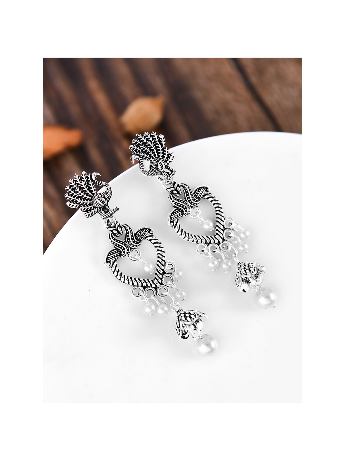 The Layered Bohemian Peacock Artwork - Oxidised Boho Earrings