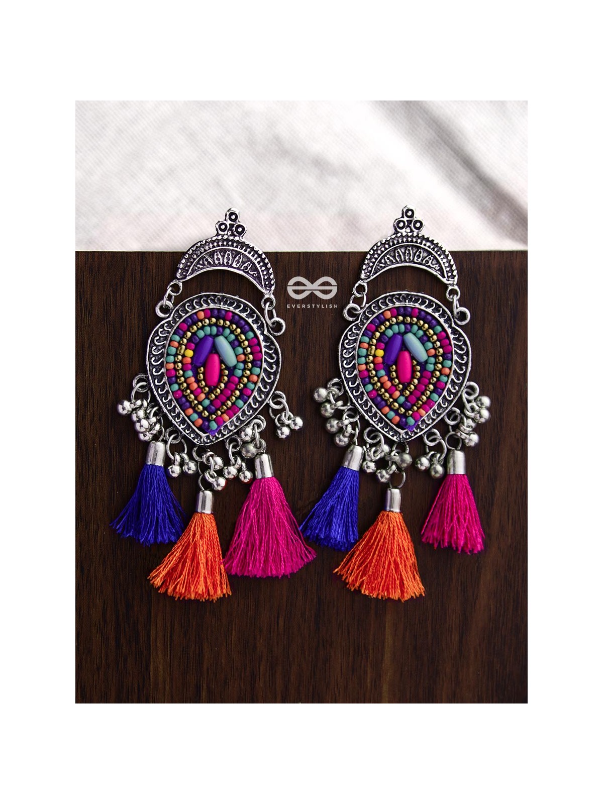 The Elegant Tasseled Statement Makers (Pink-blue Hues) - The Embroidered Oxidised Collection