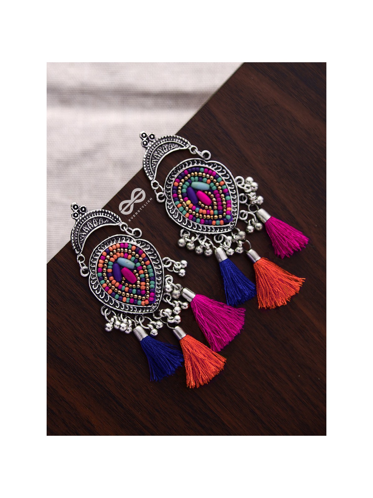 The Elegant Tasseled Statement Makers (Pink-blue Hues) - The Embroidered Oxidised Collection