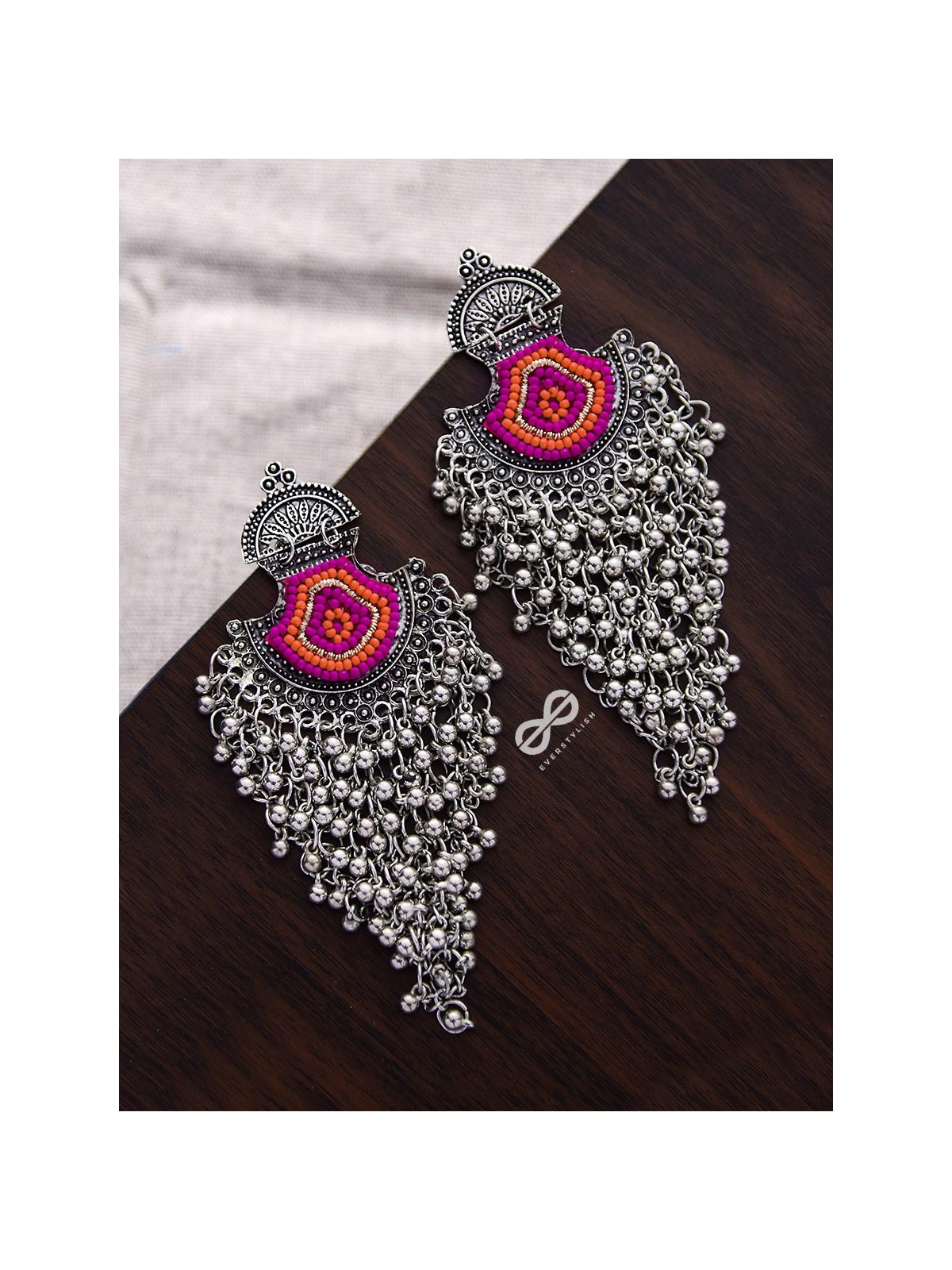 The Bohemian Jhaalar Statement Makers (Orange-Pink) - The Embroidered Oxidised Collection