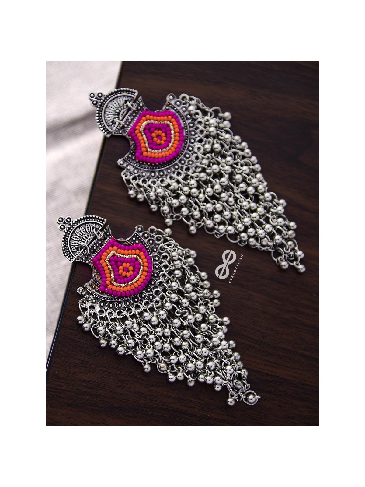 The Bohemian Jhaalar Statement Makers (Orange-Pink) - The Embroidered Oxidised Collection