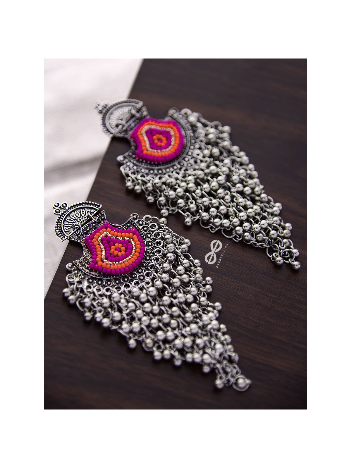 The Bohemian Jhaalar Statement Makers (Orange-Pink) - The Embroidered Oxidised Collection