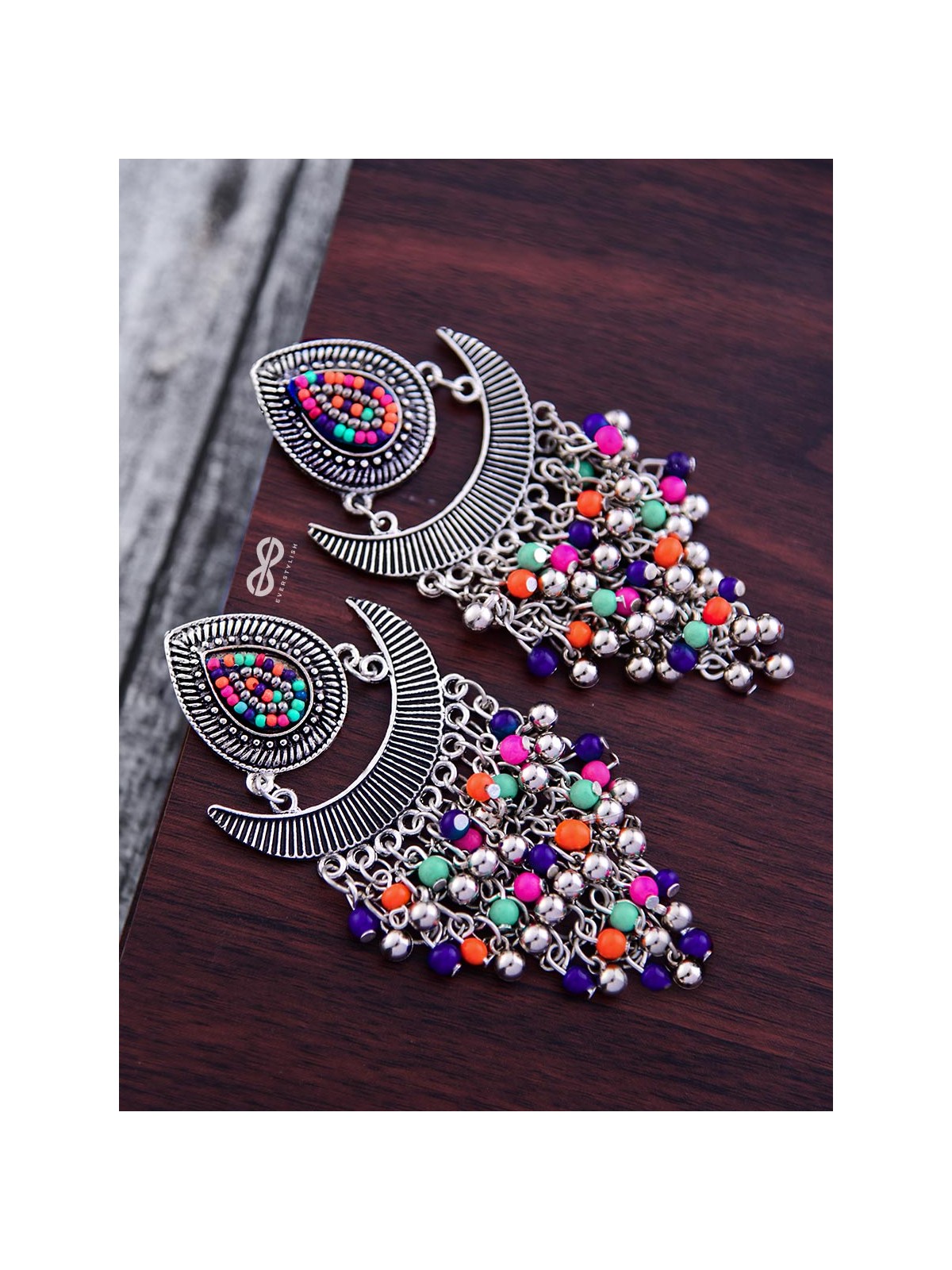 The Droplet Jhaalar Earrings (Multicolour) - The Embroidered Oxidised Collection 