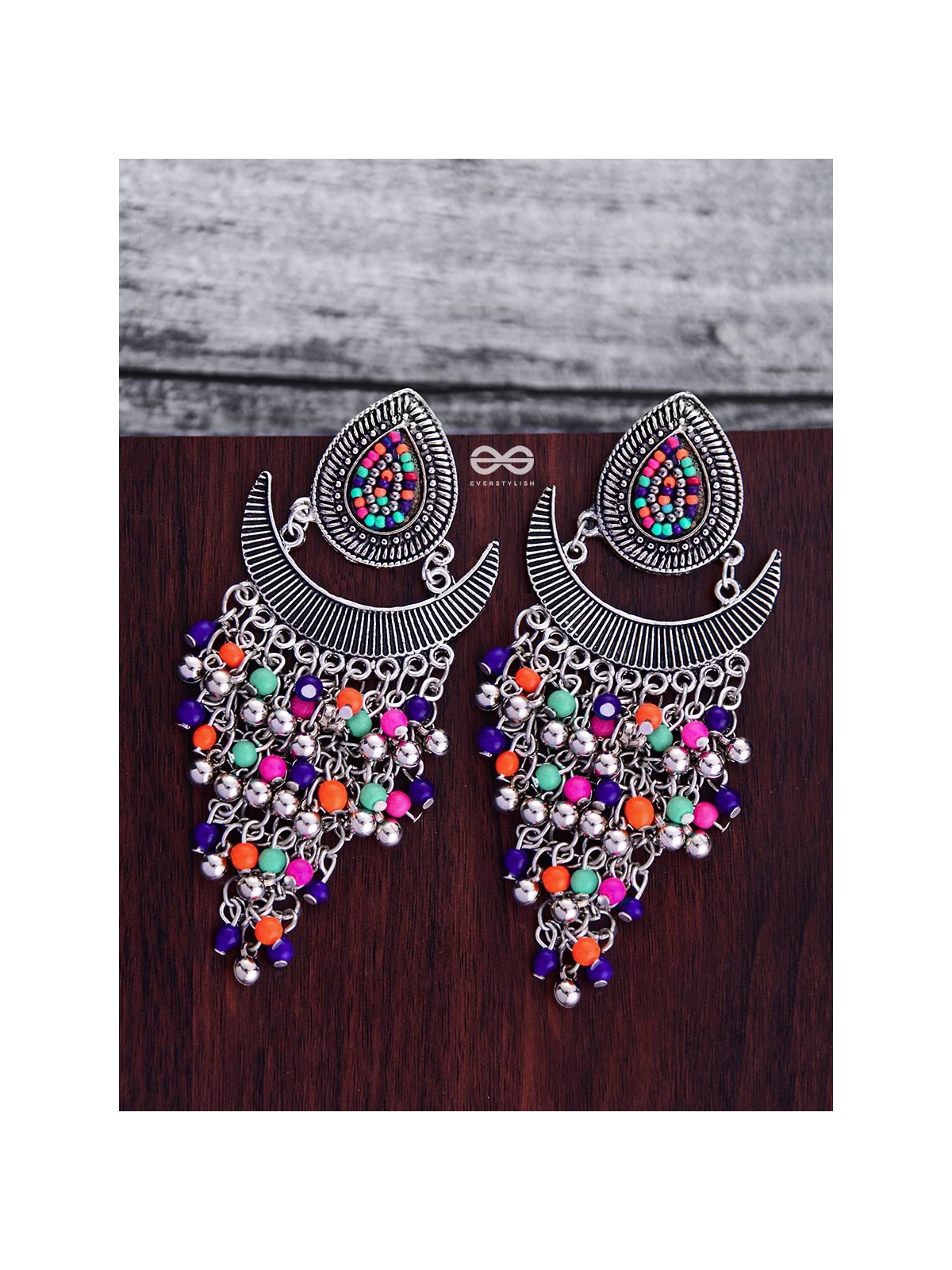 The Droplet Jhaalar Earrings (Multicolour) - The Embroidered Oxidised Collection 