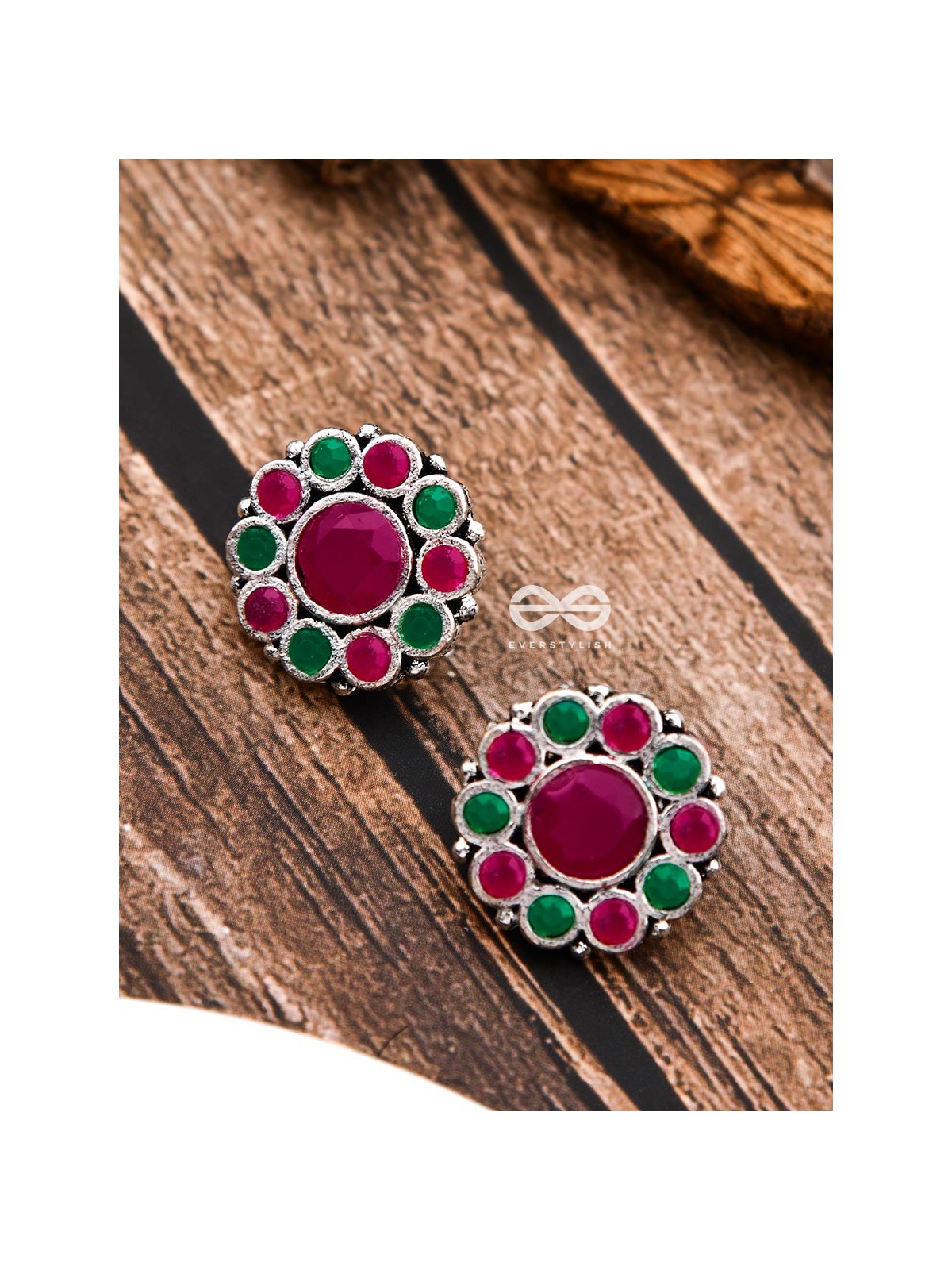 The Bling Button Studs - Ruby-Emerald - Tiny Trinket Earrings