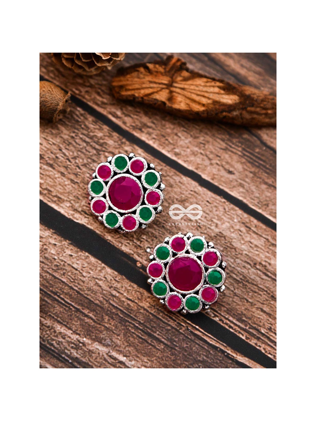The Bling Button Studs - Ruby-Emerald - Tiny Trinket Earrings
