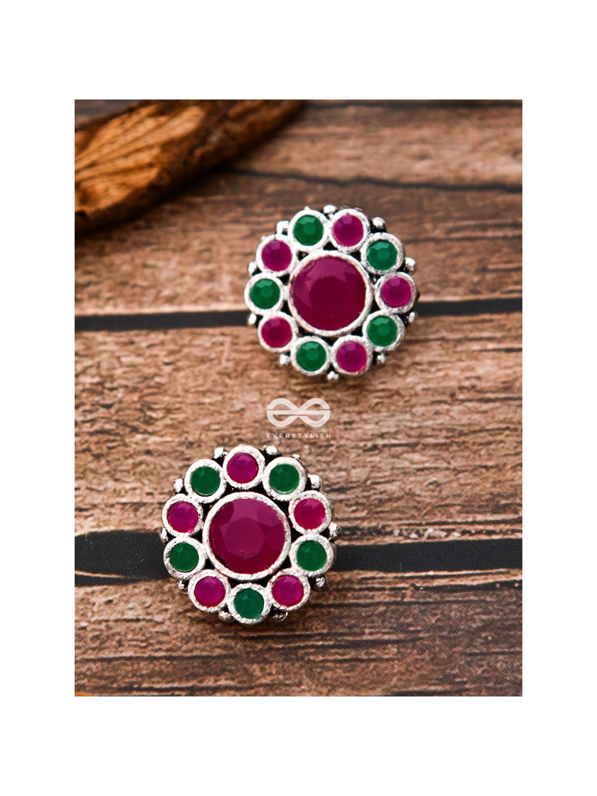 The Bling Button Studs - Ruby-Emerald - Tiny Trinket Earrings