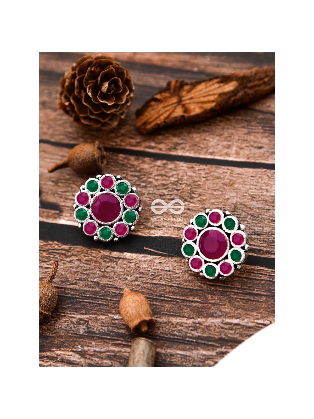 The Bling Button Studs - Ruby-Emerald - Tiny Trinket Earrings