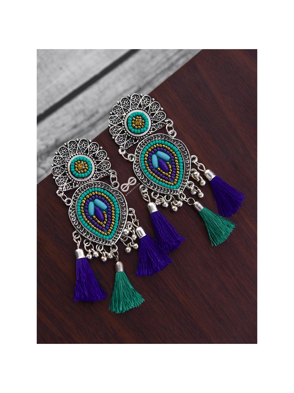 The Layered Tasseled Statement Makers (Blue Hues) - The Embroidered Oxidised Collection