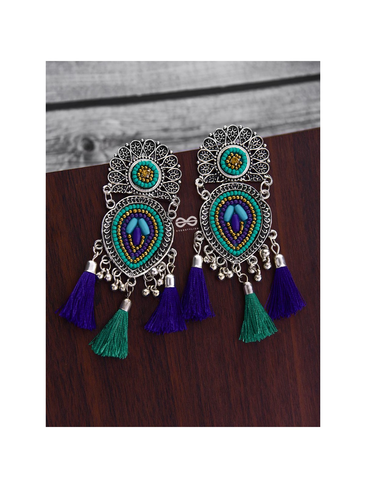 The Layered Tasseled Statement Makers (Blue Hues) - The Embroidered Oxidised Collection