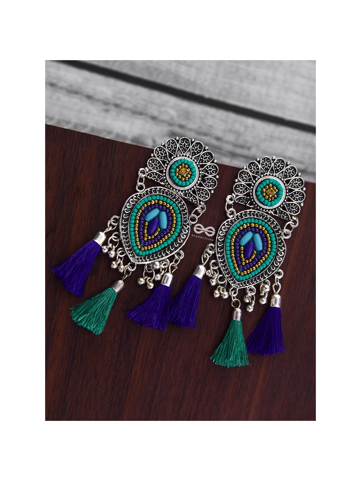 The Layered Tasseled Statement Makers (Blue Hues) - The Embroidered Oxidised Collection