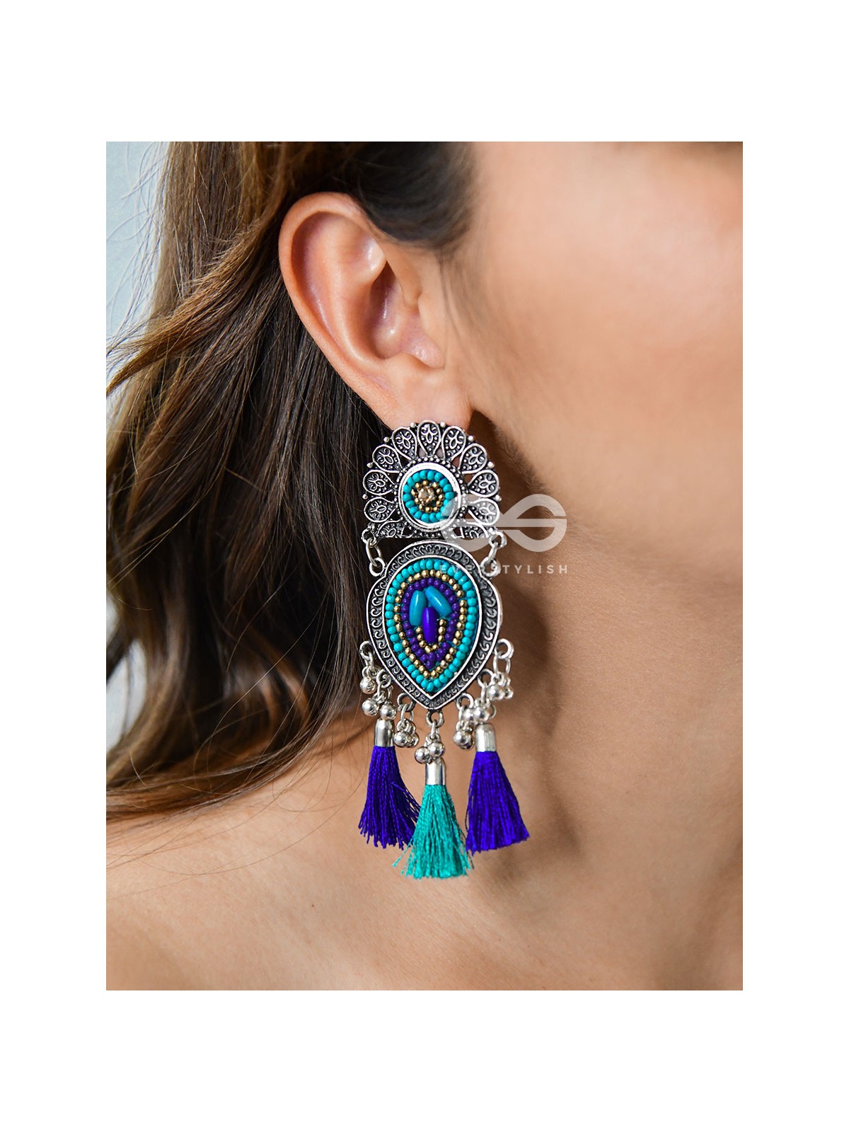 The Layered Tasseled Statement Makers (Blue Hues) - The Embroidered Oxidised Collection