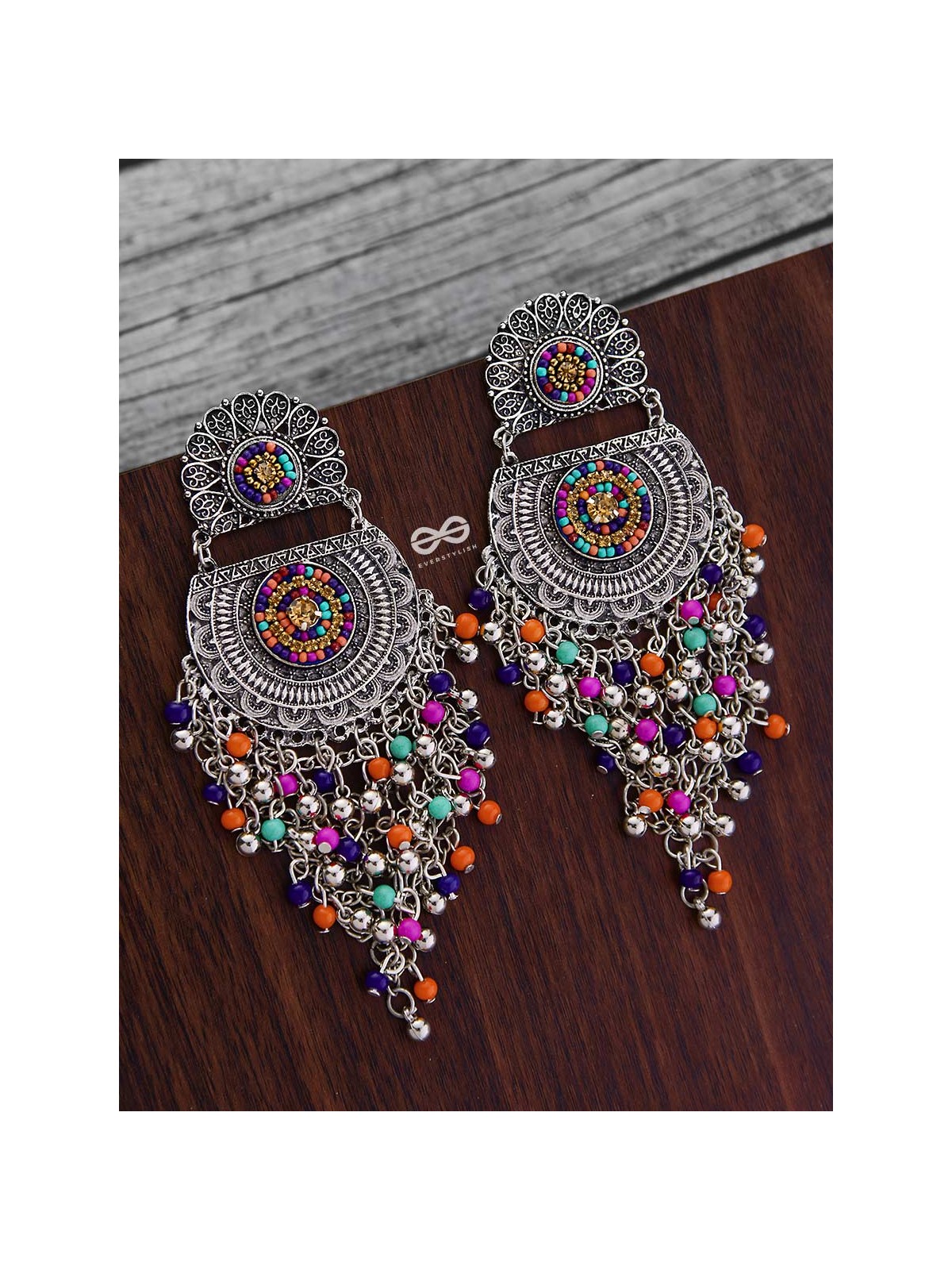 The Multi-Layered Beaded Jhaalar (Multicoloured) - Embroidered Oxidised Collection