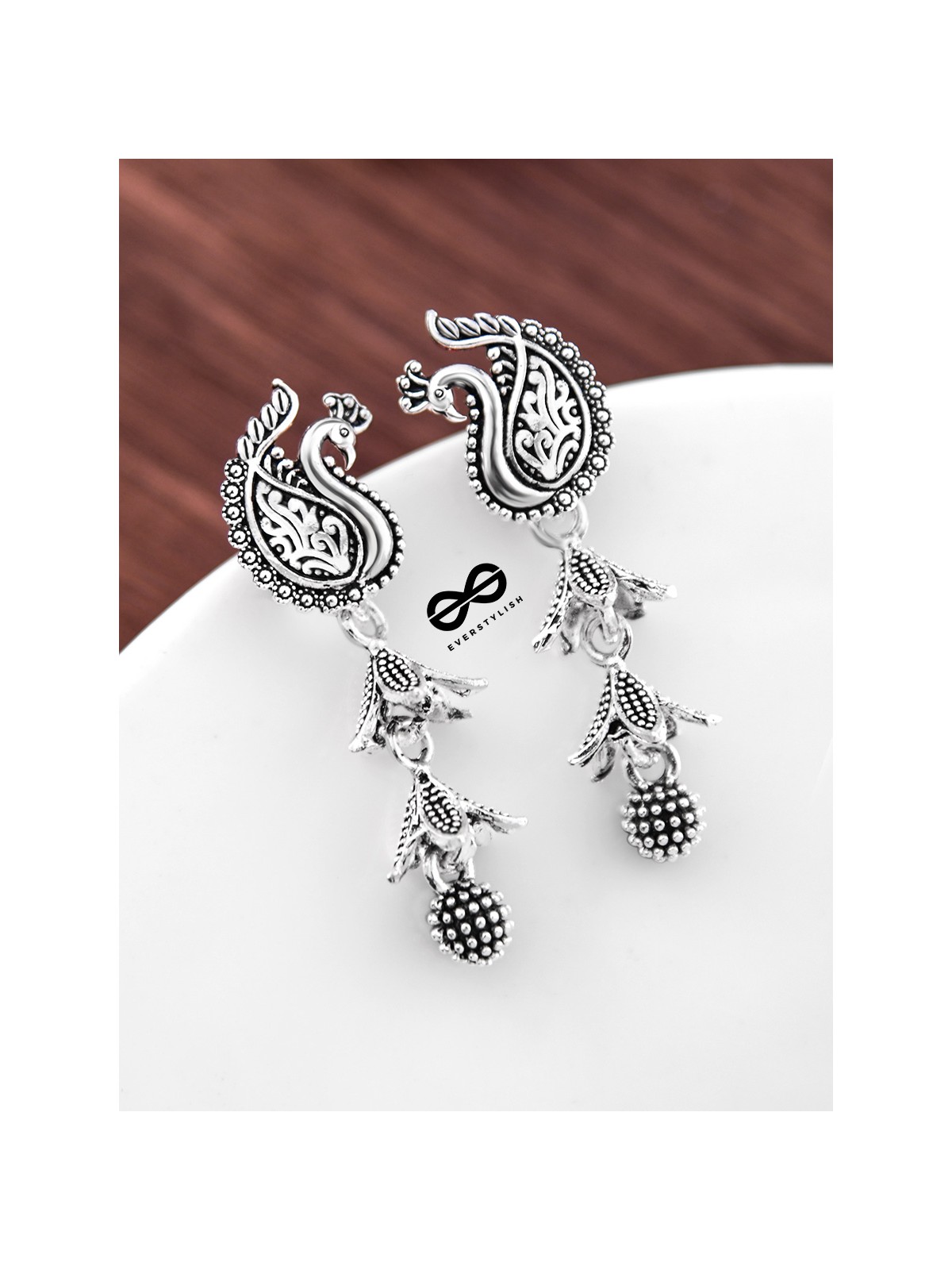 The Double Layered Peacock Jhumkis - Oxidised Boho Earrings