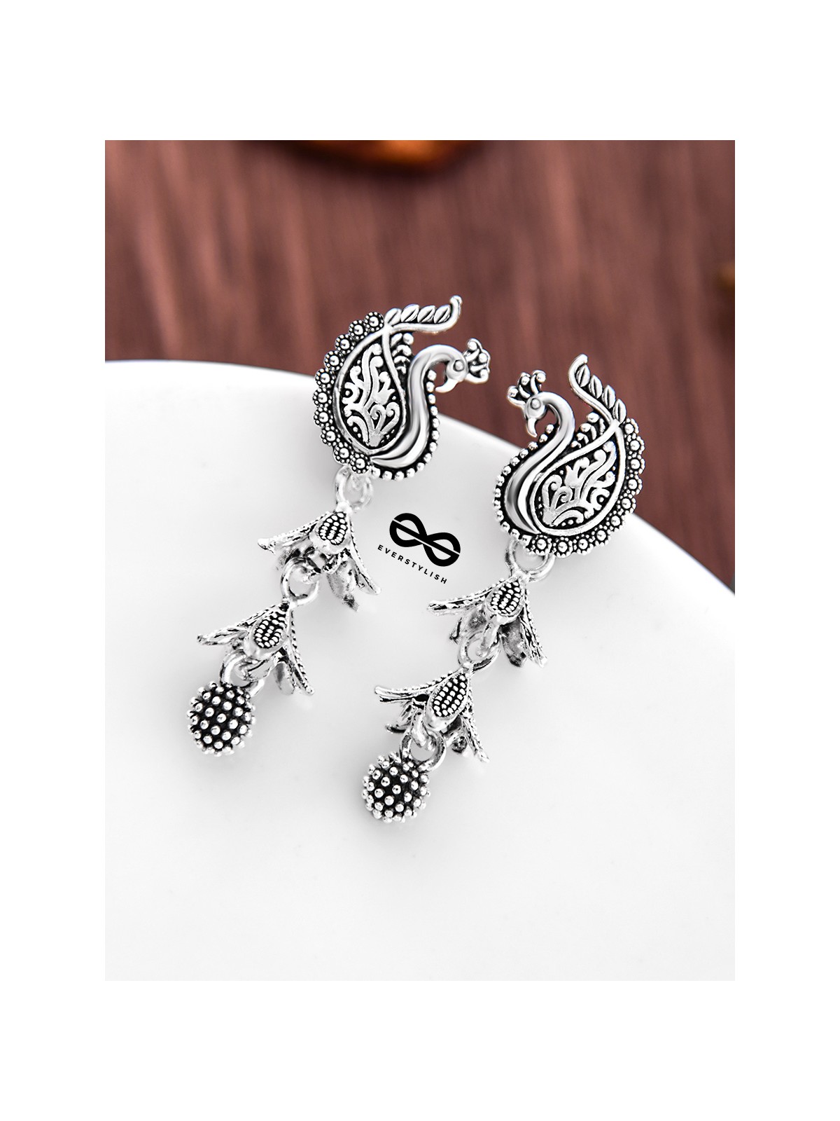 The Double Layered Peacock Jhumkis - Oxidised Boho Earrings