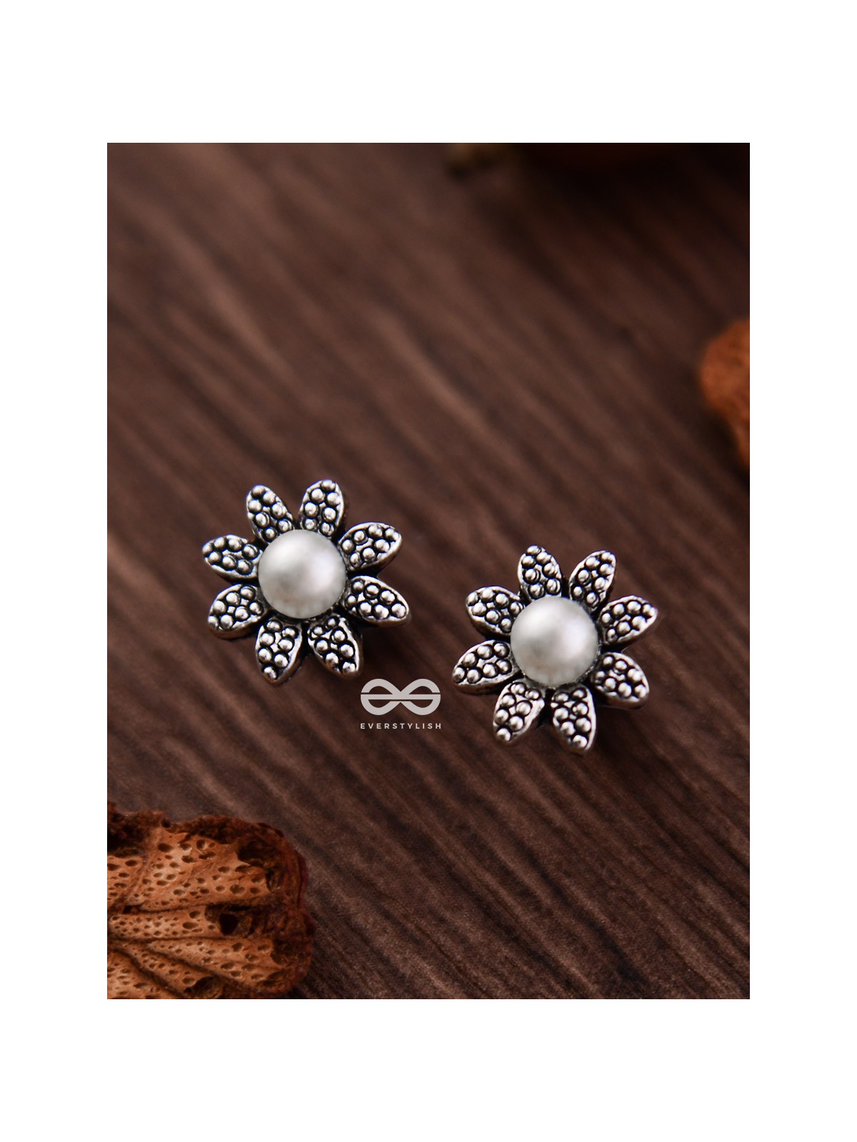 The May Flower- Oxidised Pearl Earrings