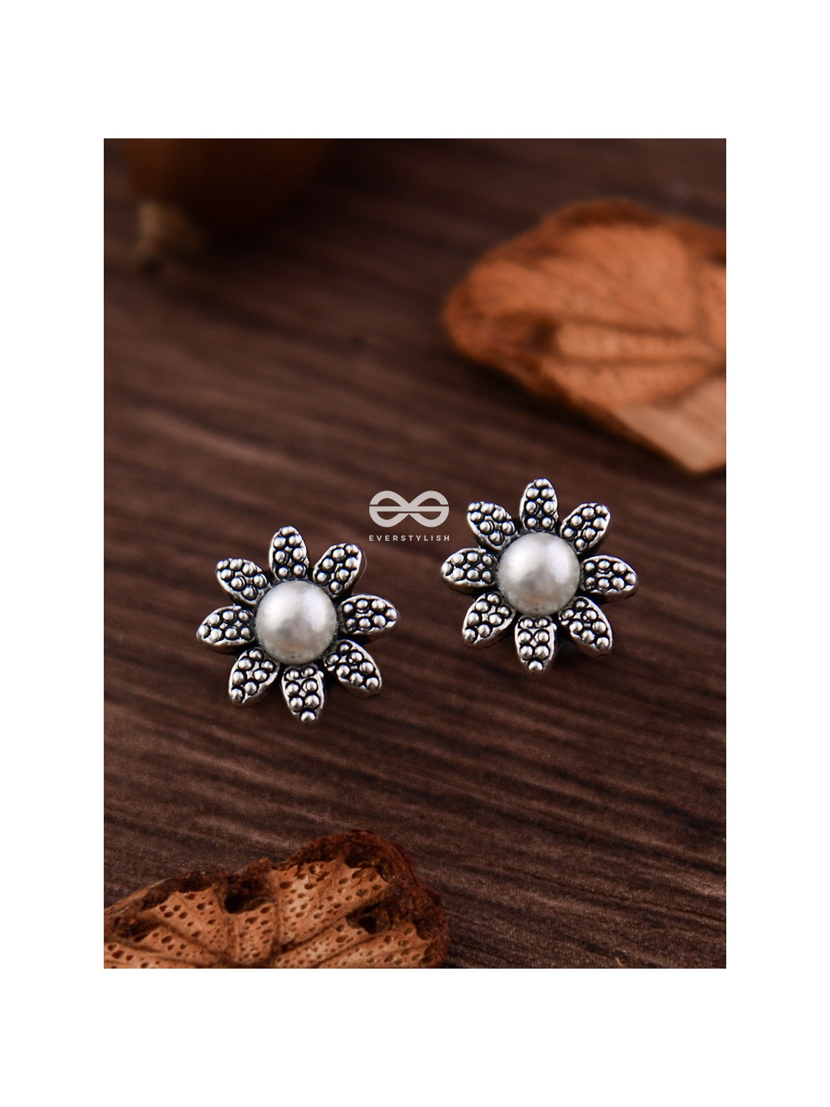 The May Flower- Oxidised Pearl Earrings