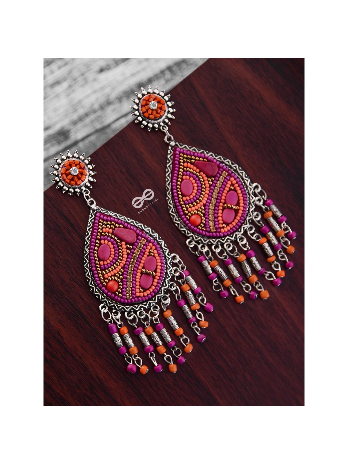 The Mesmerising Intricacy (Orange- Pink) - Embroidered Oxidised Collection