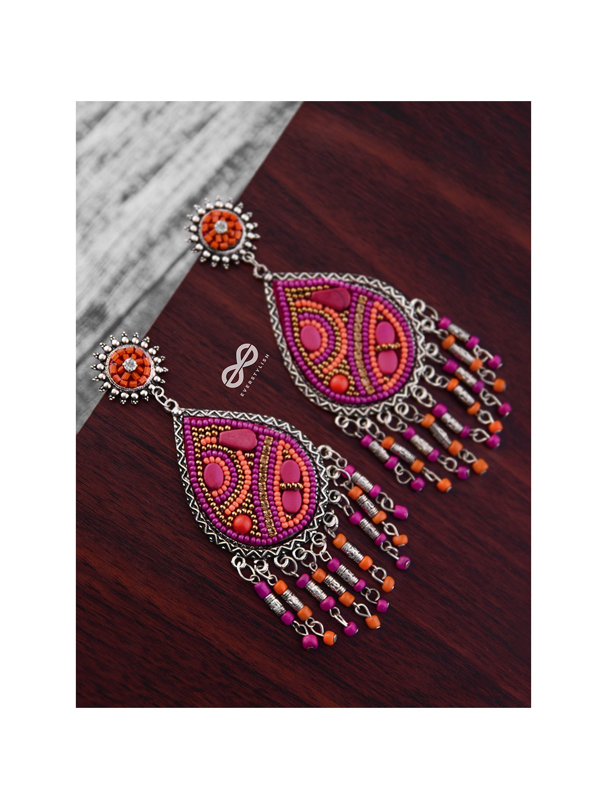 The Mesmerising Intricacy (Orange- Pink) - Embroidered Oxidised Collection