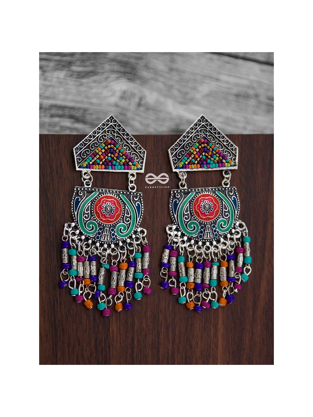 The Multilayered Meenakari Statement Makers (Multicoloured) - Embroidered Oxidised Collection