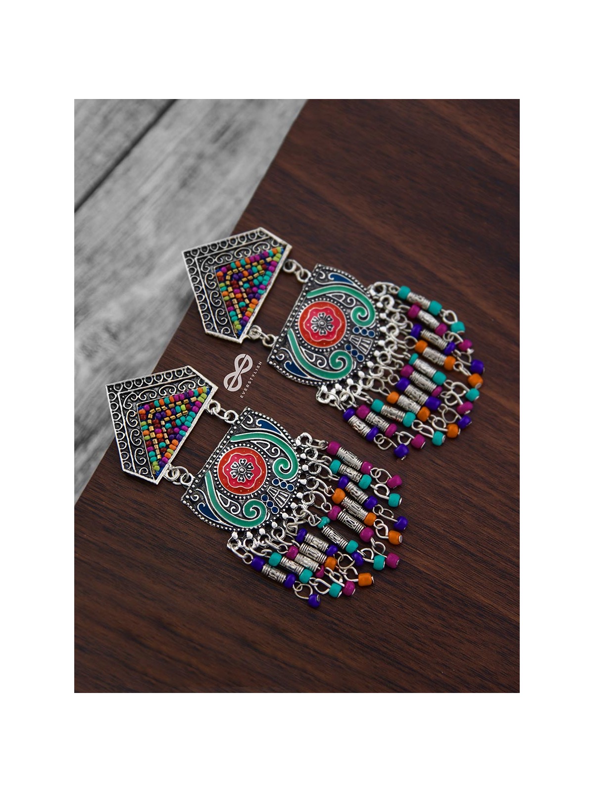 The Multilayered Meenakari Statement Makers (Multicoloured) - Embroidered Oxidised Collection