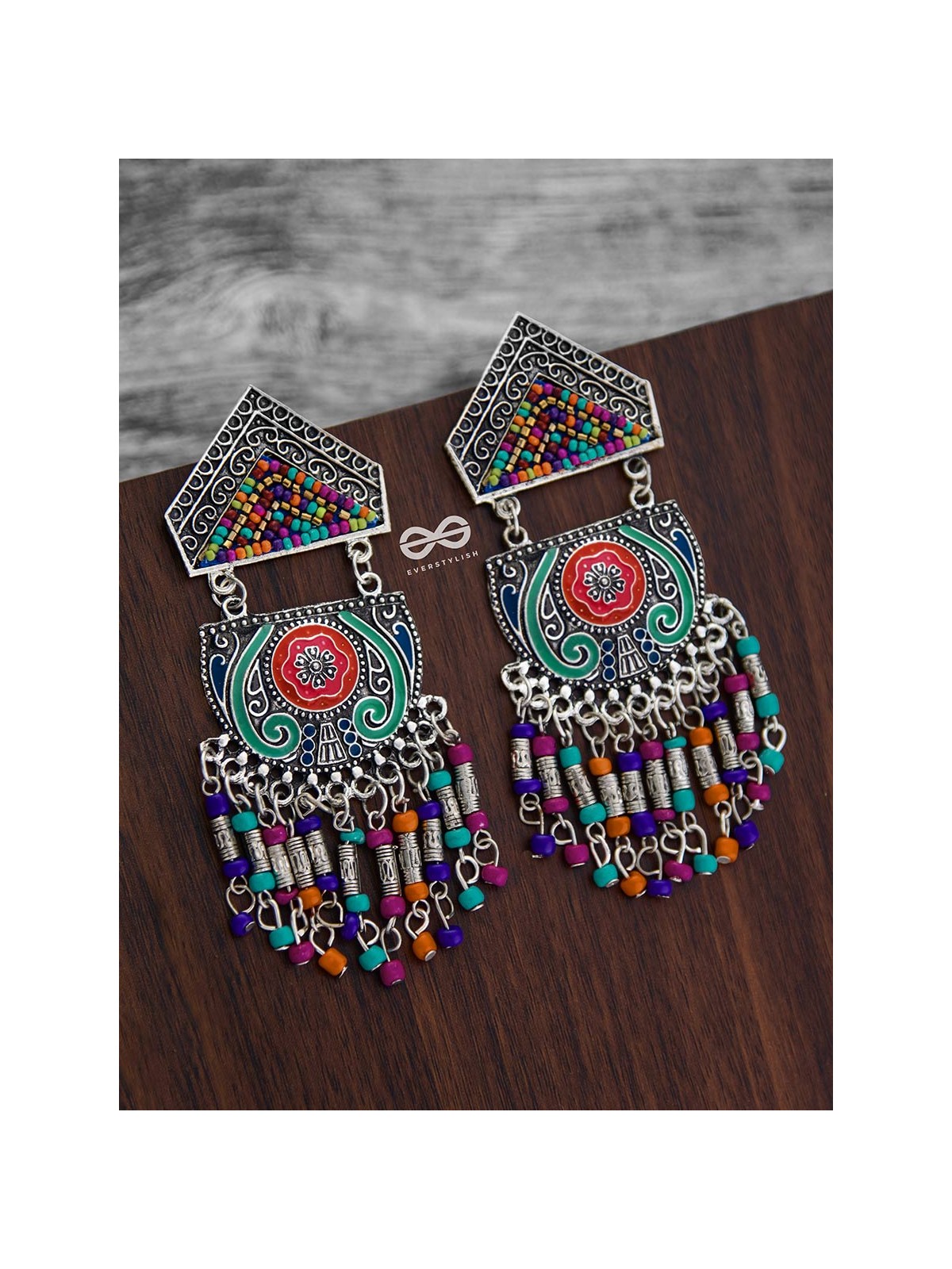 The Multilayered Meenakari Statement Makers (Multicoloured) - Embroidered Oxidised Collection