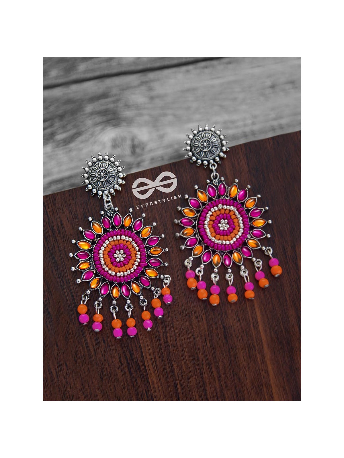 The Delightful Dreamy Danglers (Orange-Pink)- The Embellished Oxidised Collection
