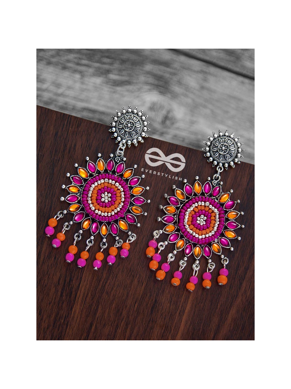 The Delightful Dreamy Danglers (Orange-Pink)- The Embellished Oxidised Collection