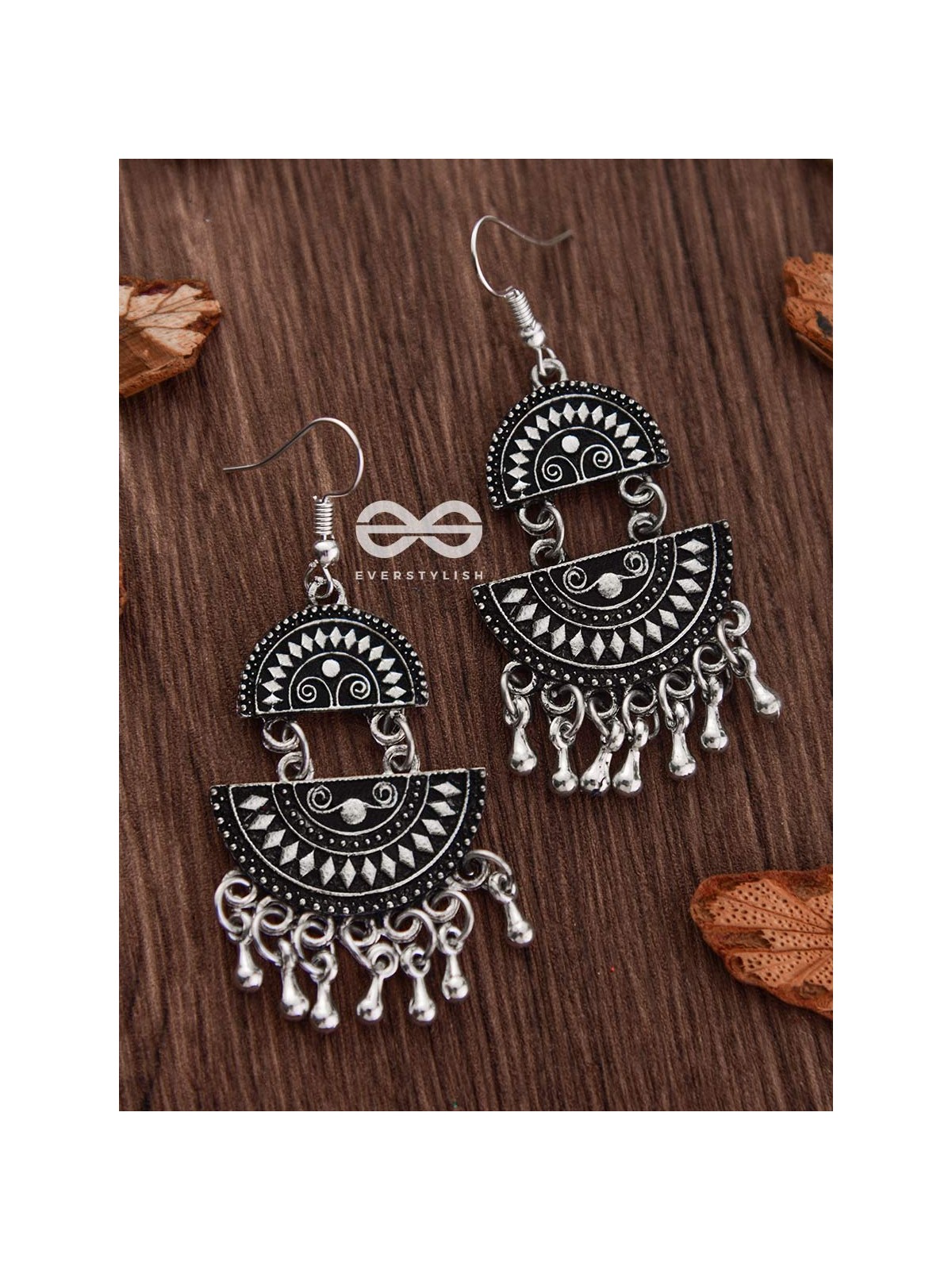 The Little Aztec Tribal Danglers - Oxidised Boho Earrings