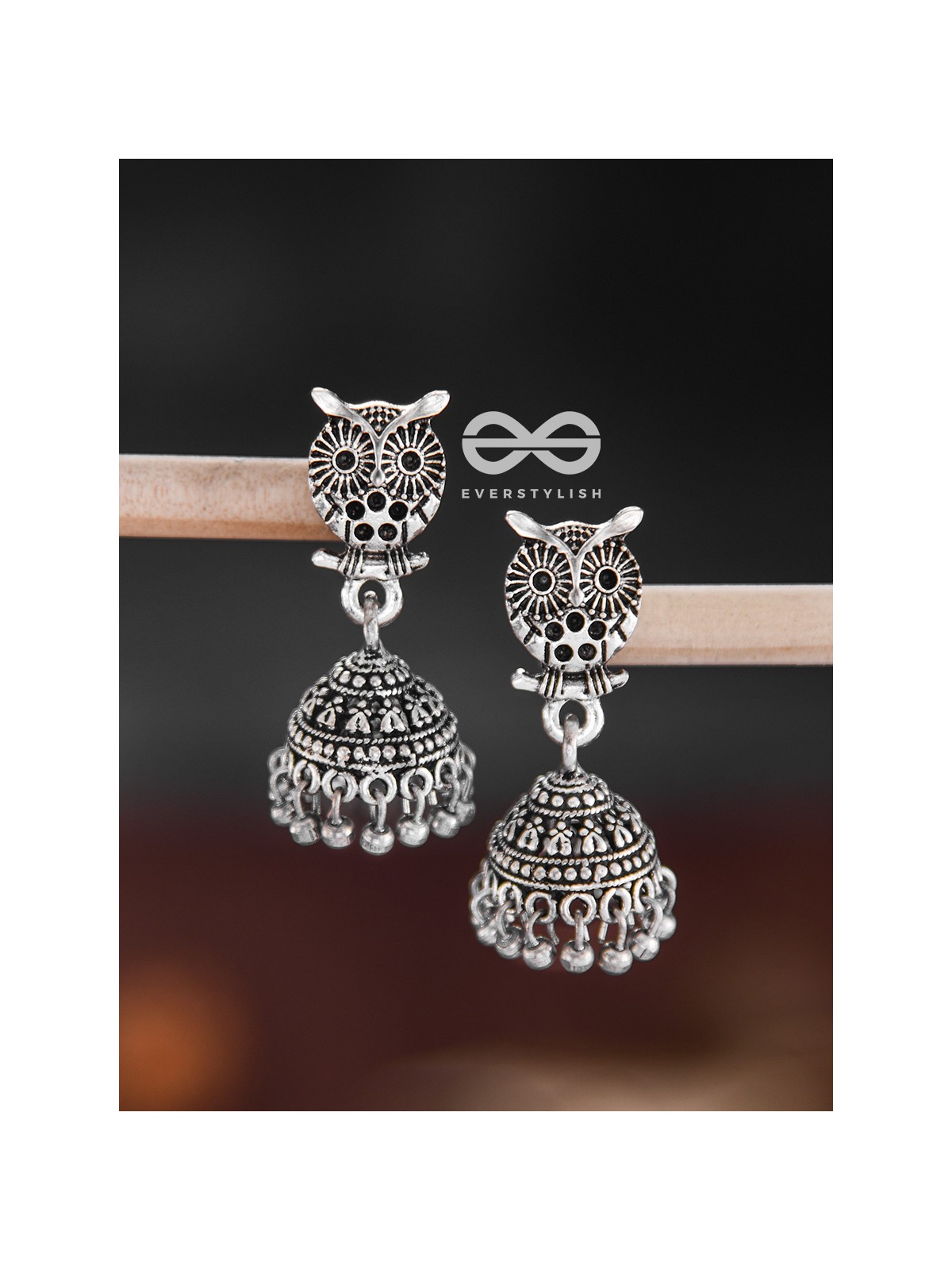 The Little Cute Owl Jhumkis - Oxidised Boho Earrings