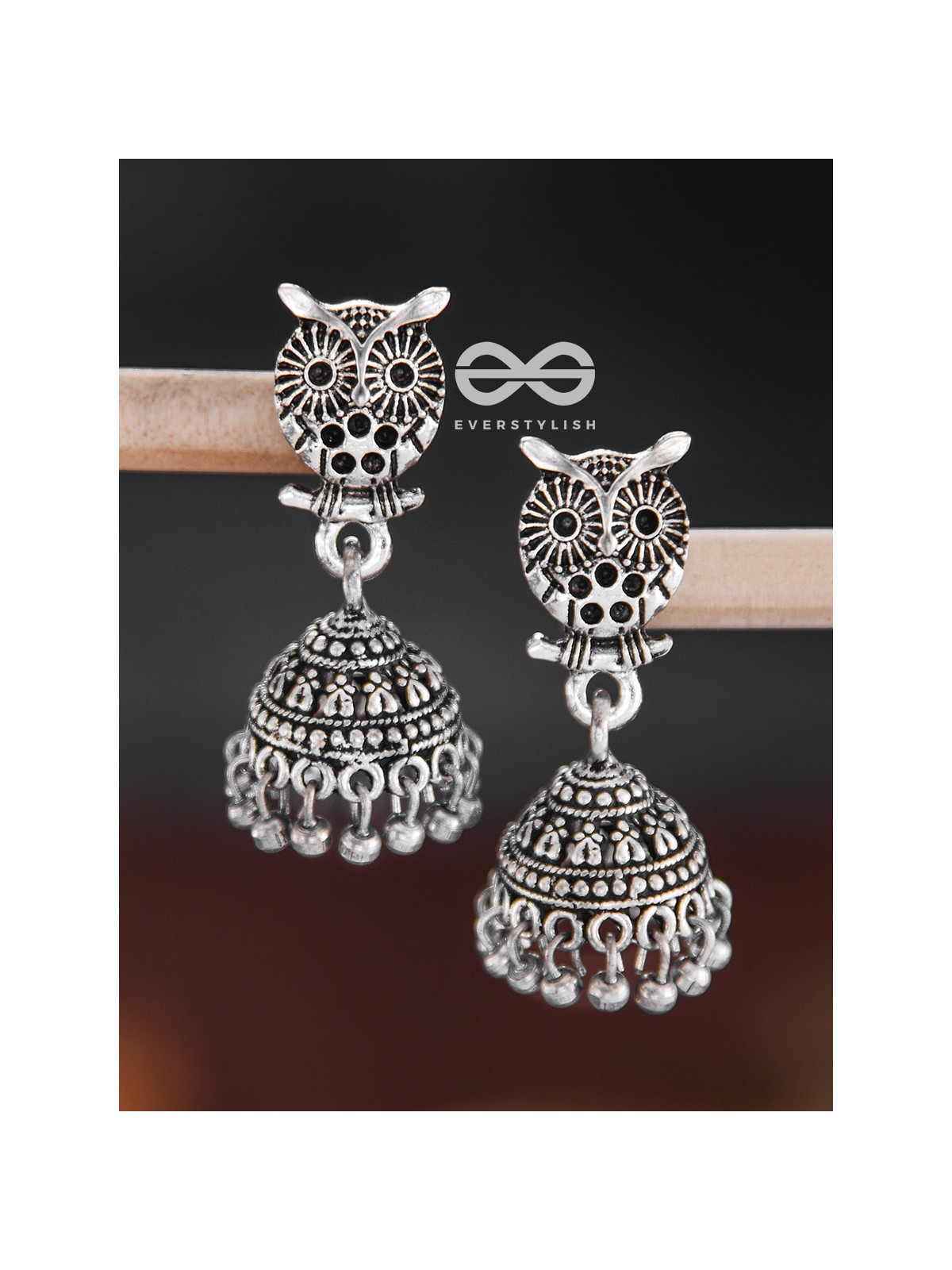 The Little Cute Owl Jhumkis - Oxidised Boho Earrings