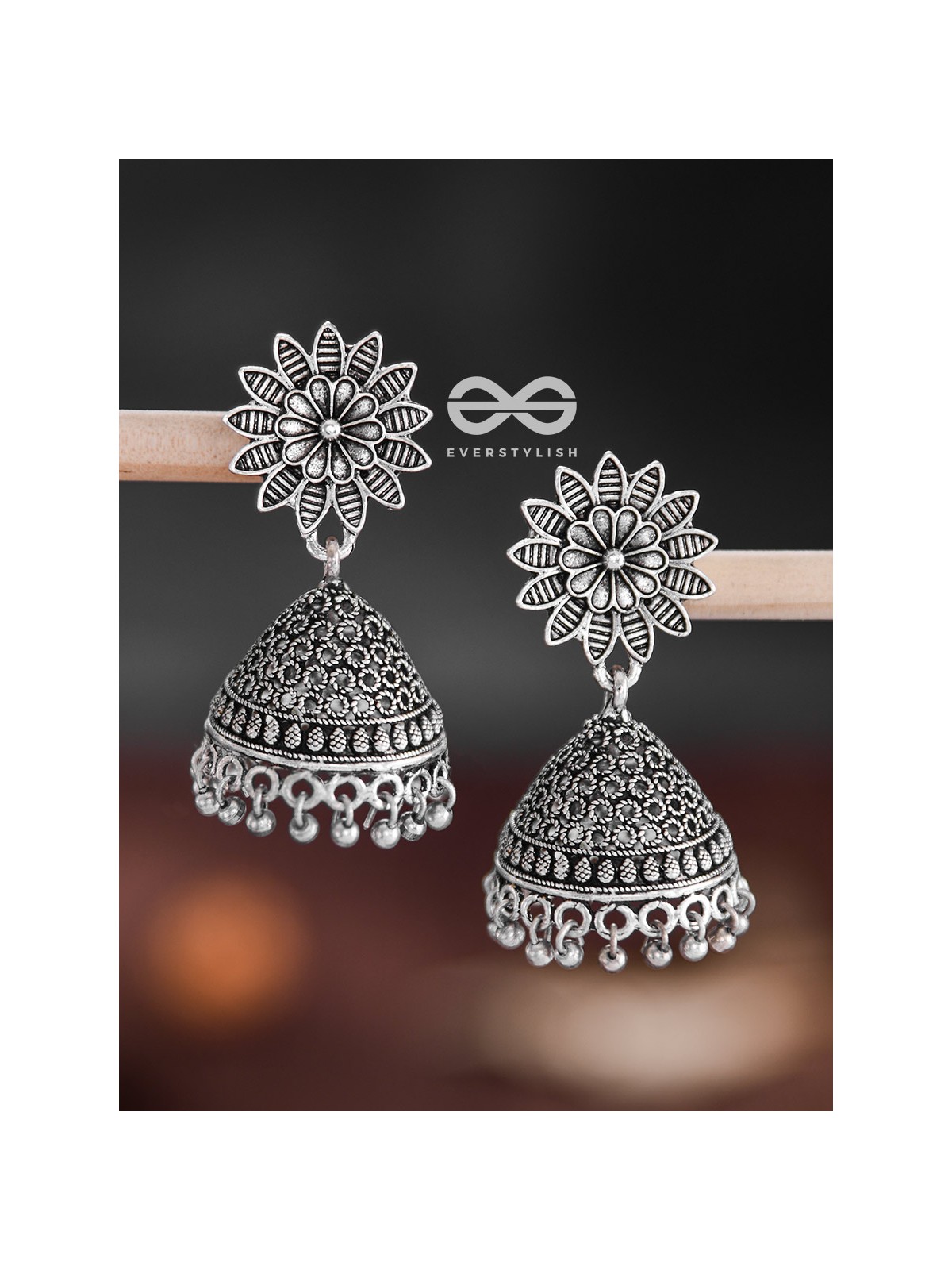 The Floral Statement Jhumkas - Oxidised Boho Earrings