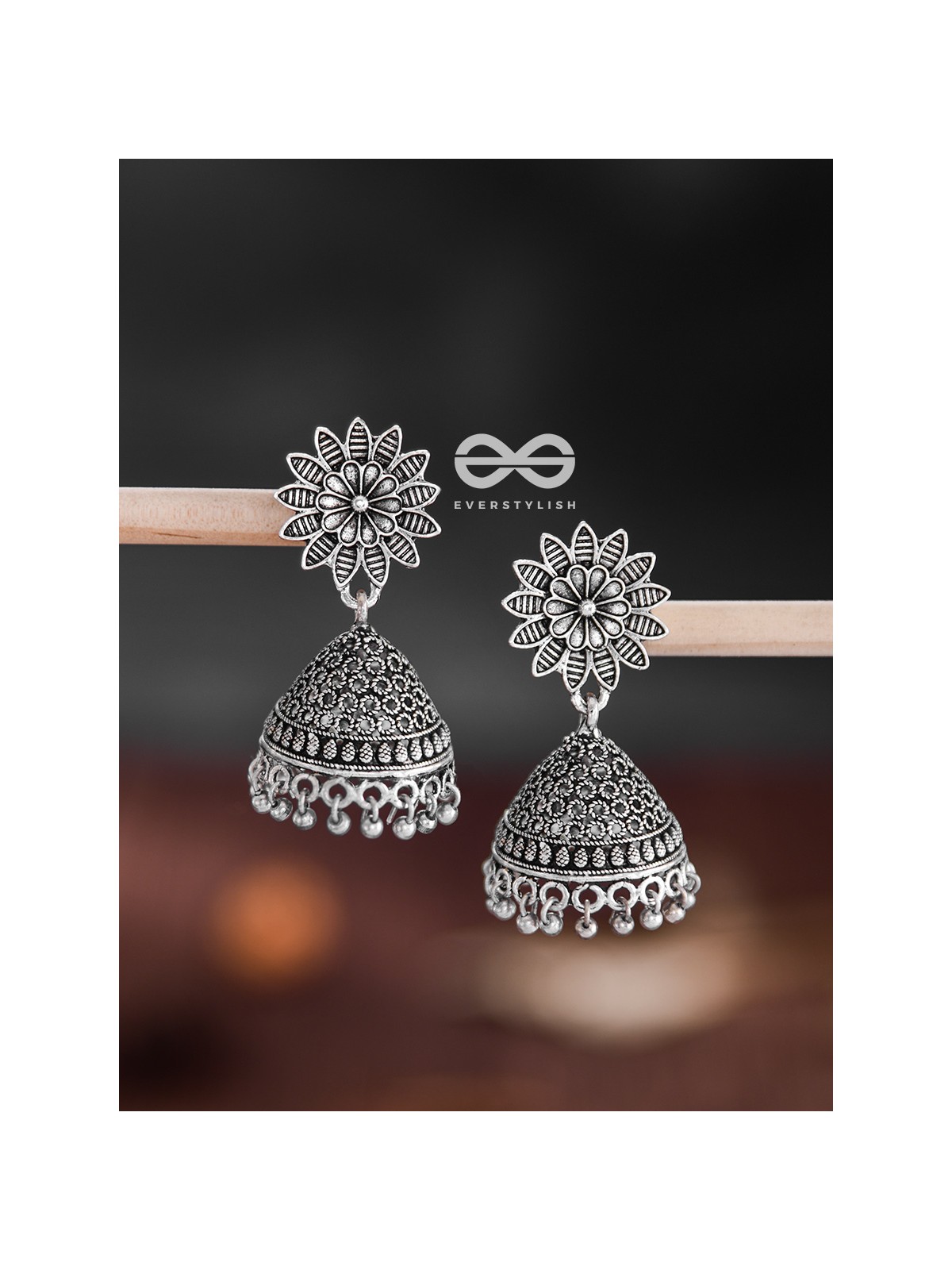 The Floral Statement Jhumkas - Oxidised Boho Earrings