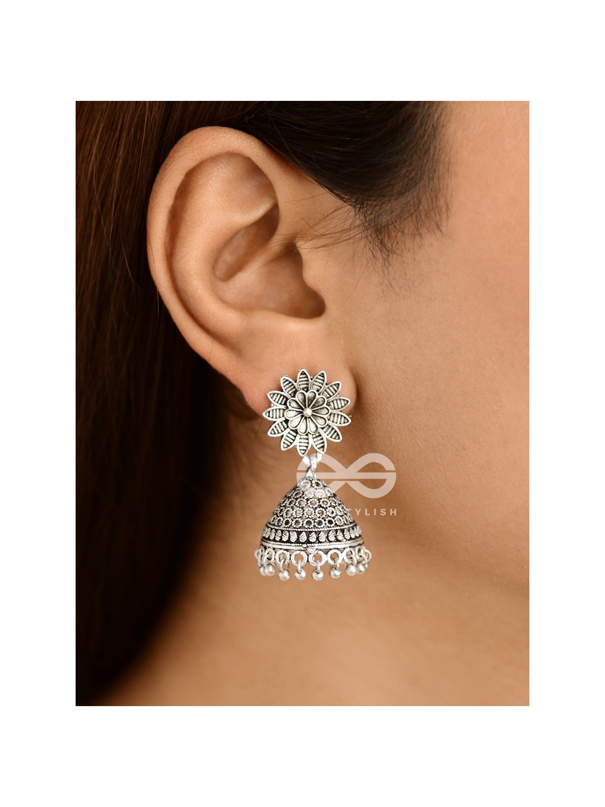 The Floral Statement Jhumkas - Oxidised Boho Earrings