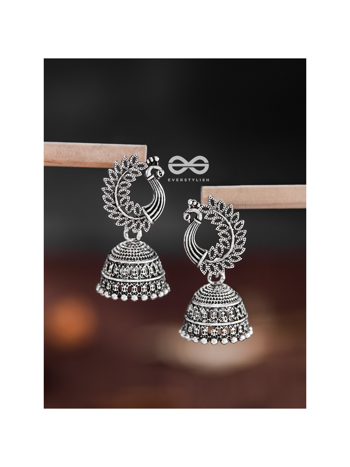 The Intricate Peacock Jhumkis - Oxidised Boho Earrings