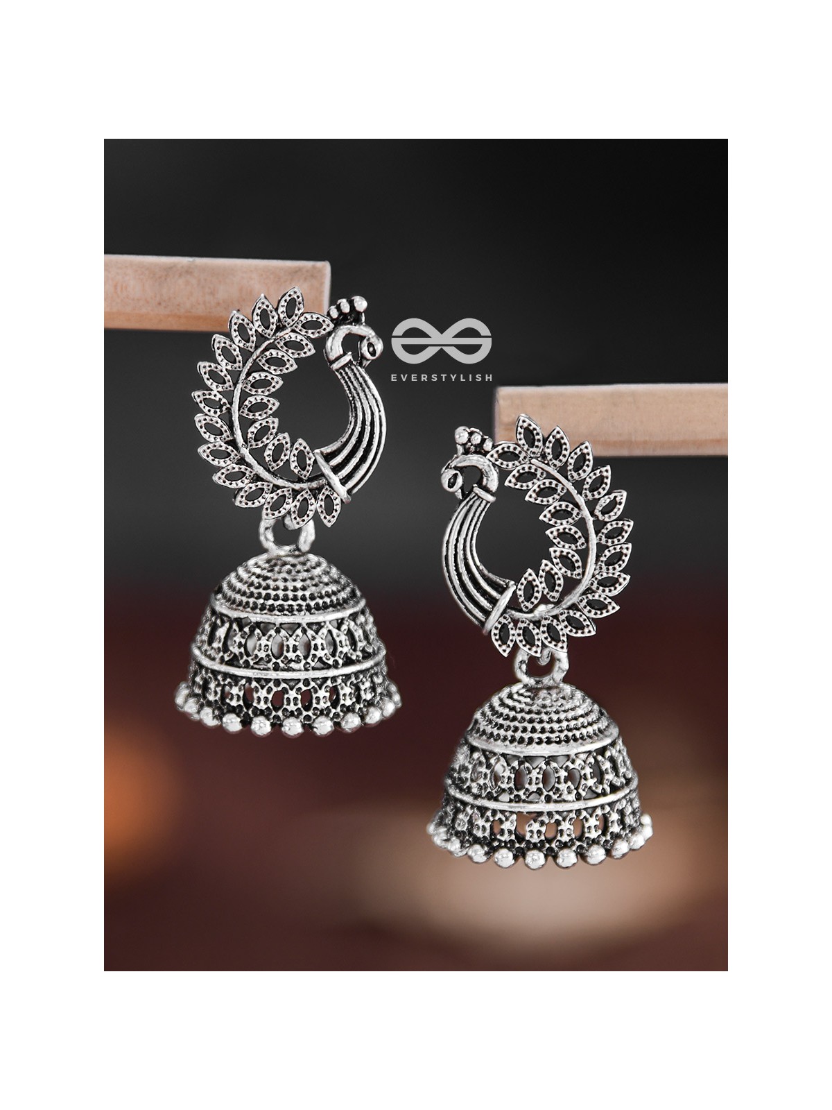 The Intricate Peacock Jhumkis - Oxidised Boho Earrings