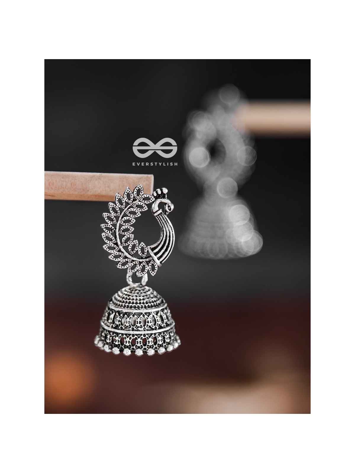 The Intricate Peacock Jhumkis - Oxidised Boho Earrings