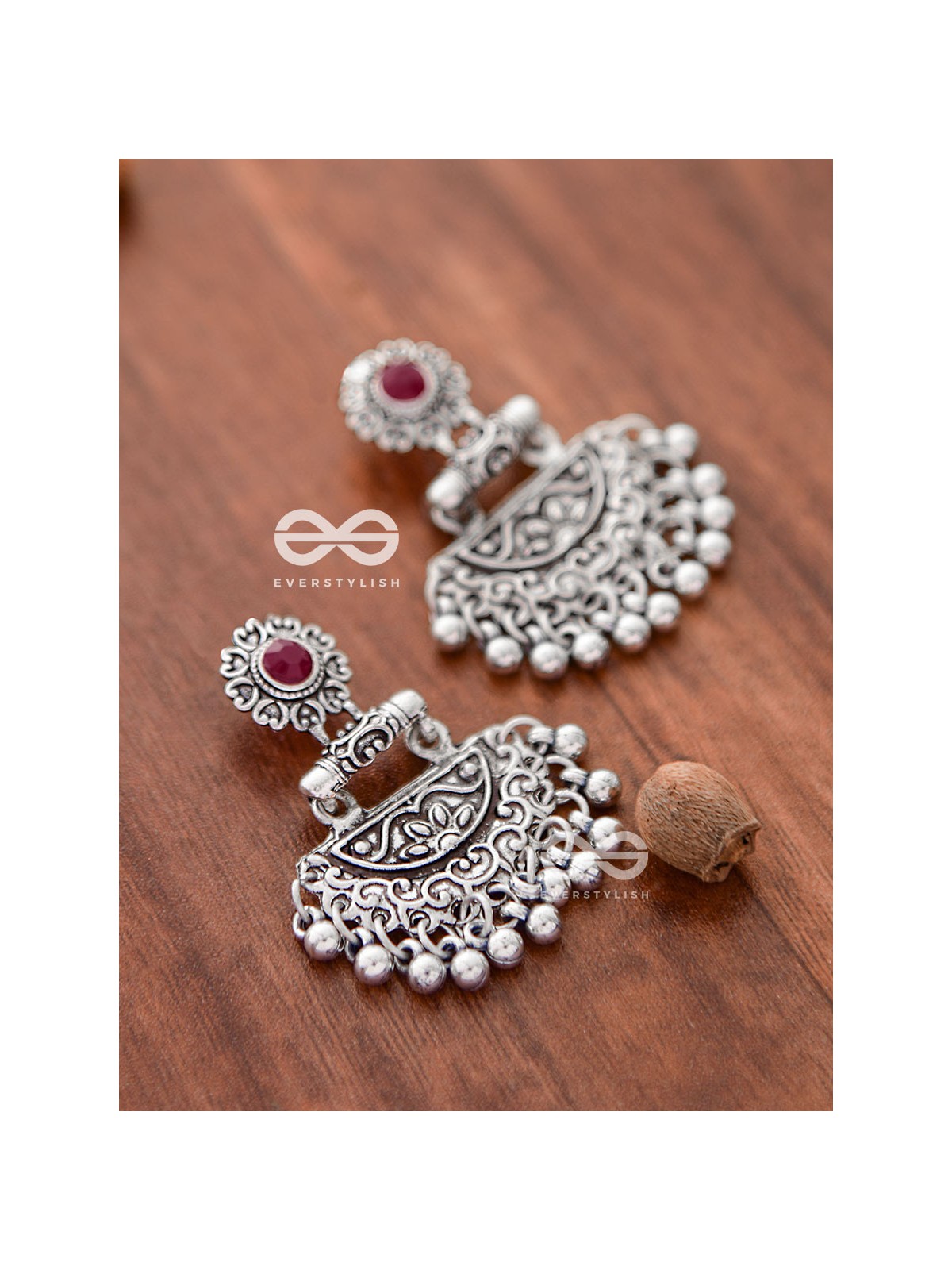 The Little Intricate Danglers (Ruby Red) - Embellished Oxidised Collection